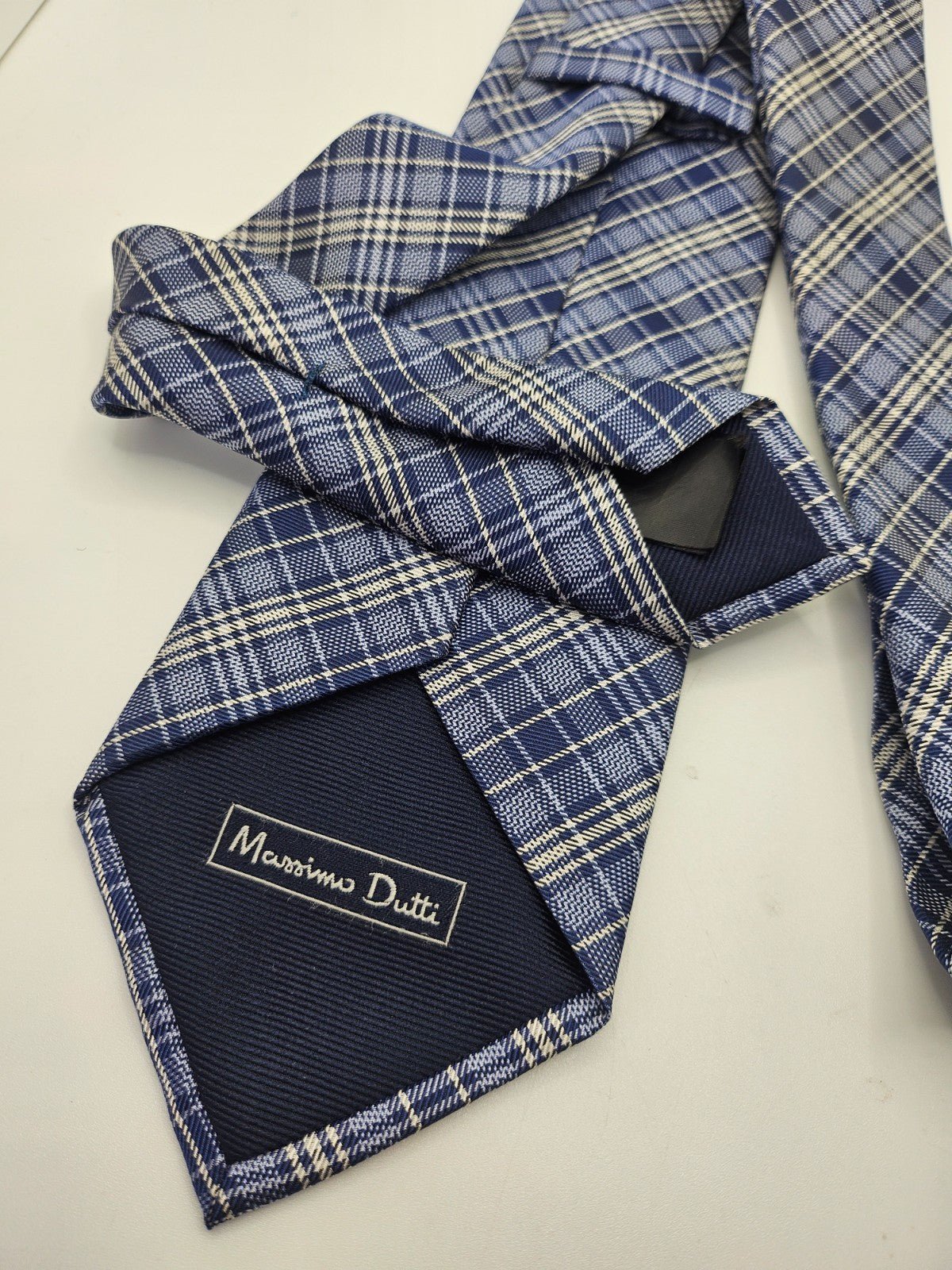 Massimo Dutti Blue Plaid Check Silk Tie
