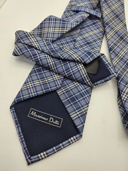 Massimo Dutti Blue Plaid Check Silk Tie