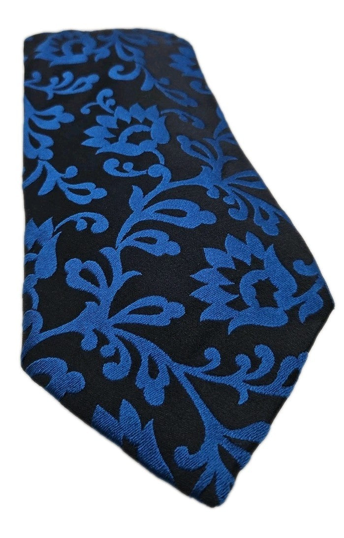 Duchamp Black / Blue Floral Pattern Mens Silk Tie Wedding Formal Neck Tie BX17
