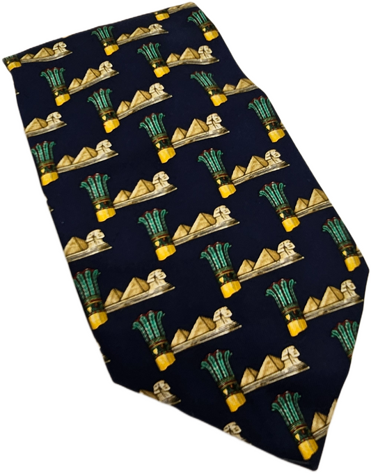Harrods Navy Egyptian Pyramids Sphinx Silk Tie