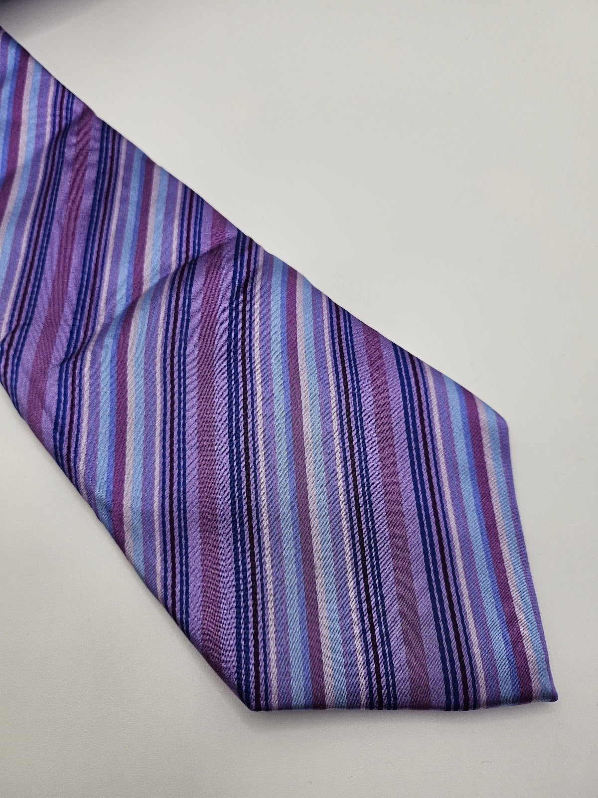 T.M.Lewin Mens Silk Tie Purple Blue Striped Vtg Retro Wedding Neck Tie
