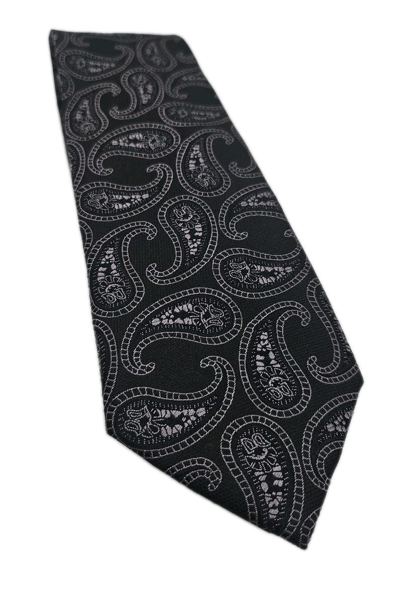 Saville Row Black / Grey paisley Thin Mens Silk Tie Wedding Formal Neck Tie BX16