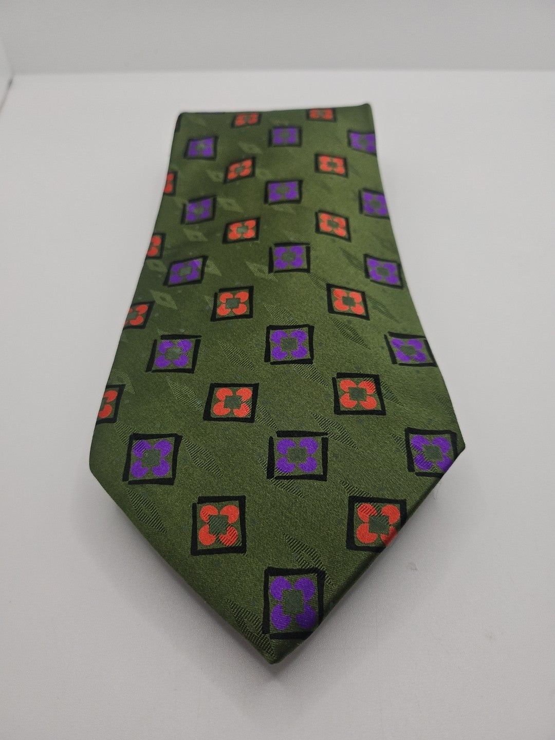 Hugo Boss Retro Green Geometric Mens Silk Tie Wedding Formal Neck Tie BX15
