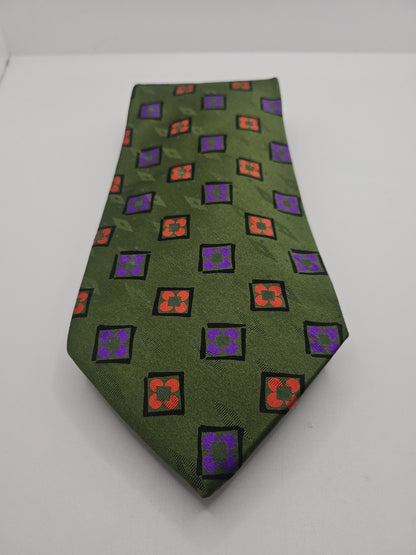 Hugo Boss Retro Green Geometric Mens Silk Tie Wedding Formal Neck Tie BX15