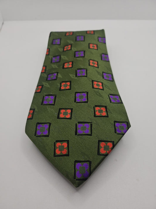 Hugo Boss Retro Green Geometric Mens Silk Tie Wedding Formal Neck Tie BX15
