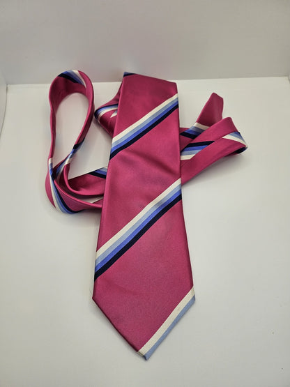 T.M.Lewin Mens Silk Tie Pink Striped Vtg Retro Wedding Neck Tie