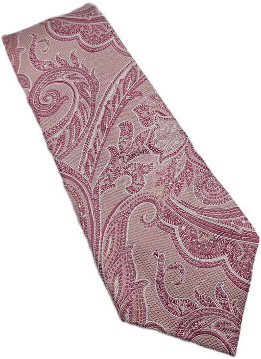 Marks & Spencer Silk Tie Men Pink Paisley Statement Wedding Vintage Necktie BX24