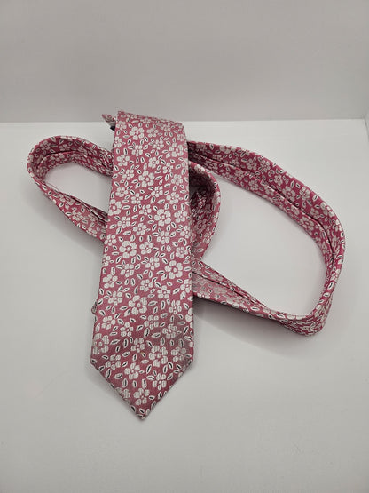 T.M.Lewin Mens Silk Tie Pink Floral Vtg Retro Wedding Neck Tie