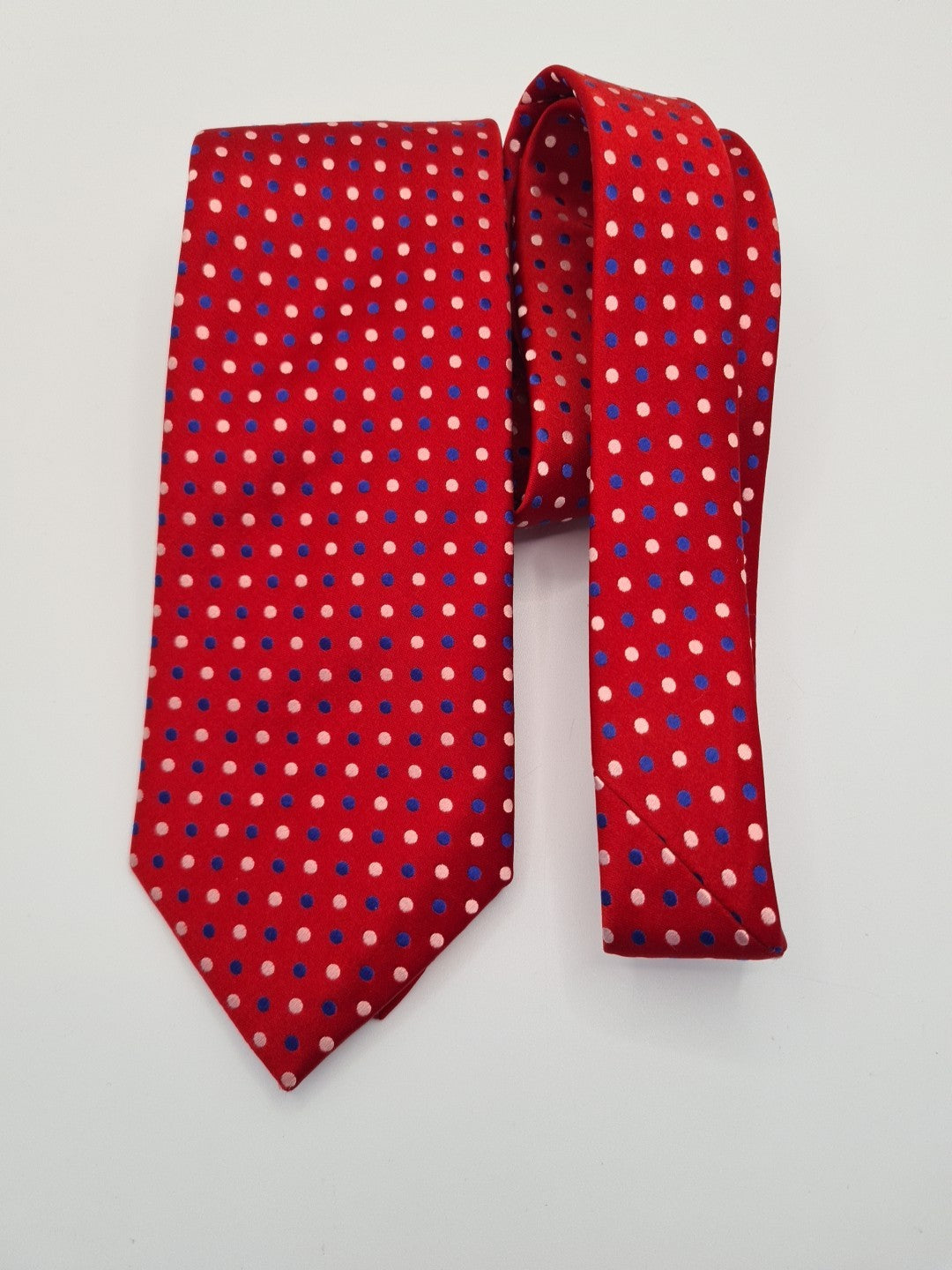 Charles Tyrwhitt Red Blue Spotty Mens Silk Tie Classic Designer Necktie Spotted Vintage Mens Tie UK BX13