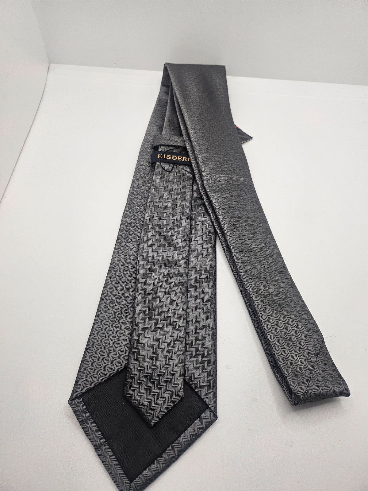 Hisdern Silk Tie Mens Charcoal Grey Herringbone Business Vtg Retro Neck Tie BX24