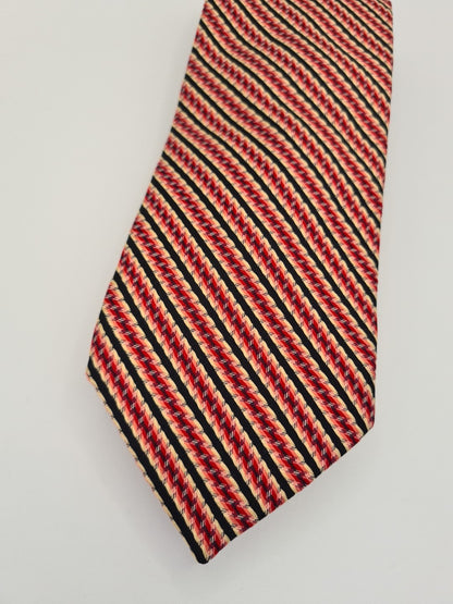 Red Italian Striped Retro Pattern Silk Tie | Designer Mens Tie UK Striped Vintage Mens Tie UK BX14