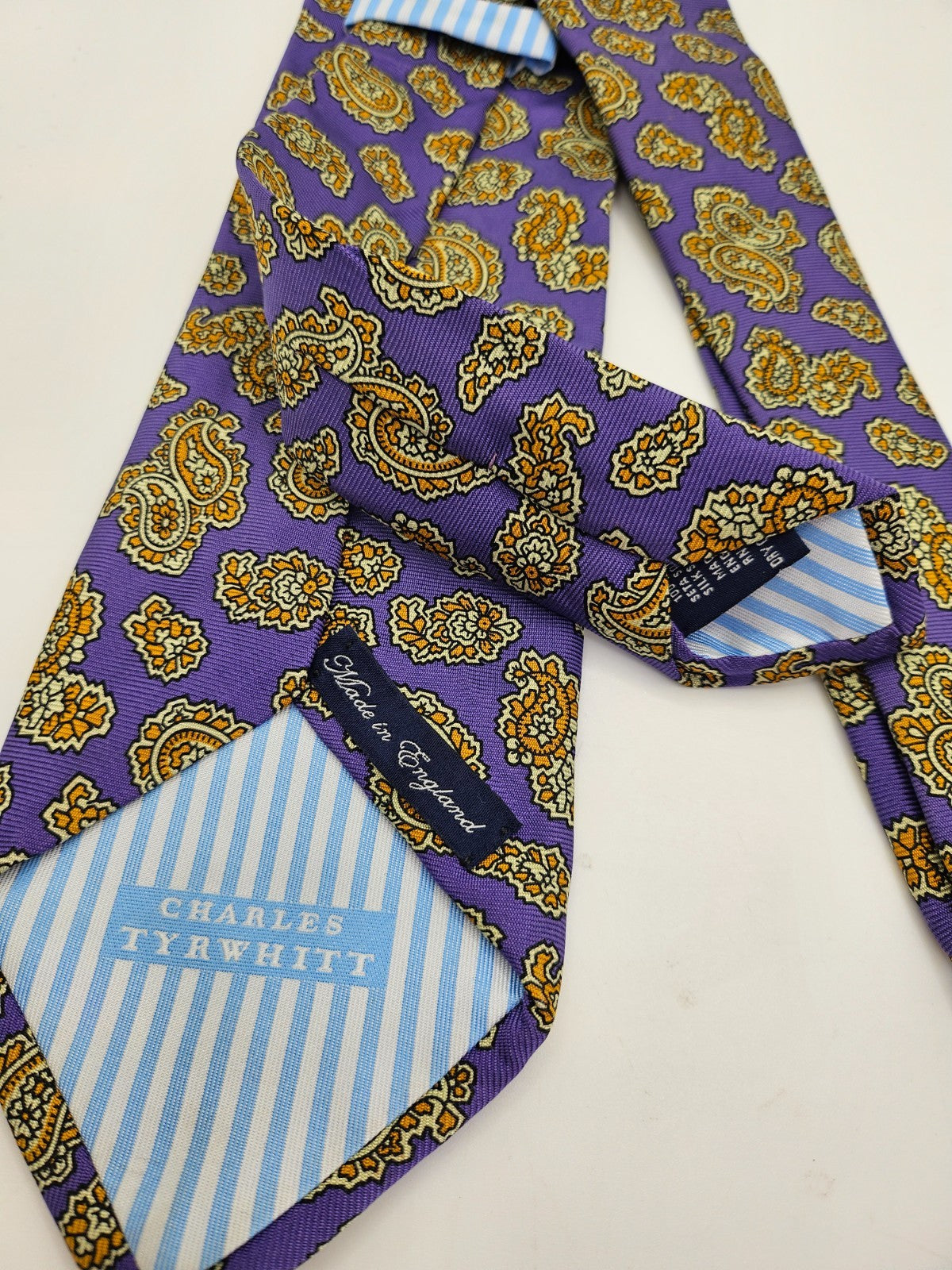 Charles Tyrwhitt Silk Tie Men Purple Gold Paisley Wedding Retro Vtg Necktie BX26
