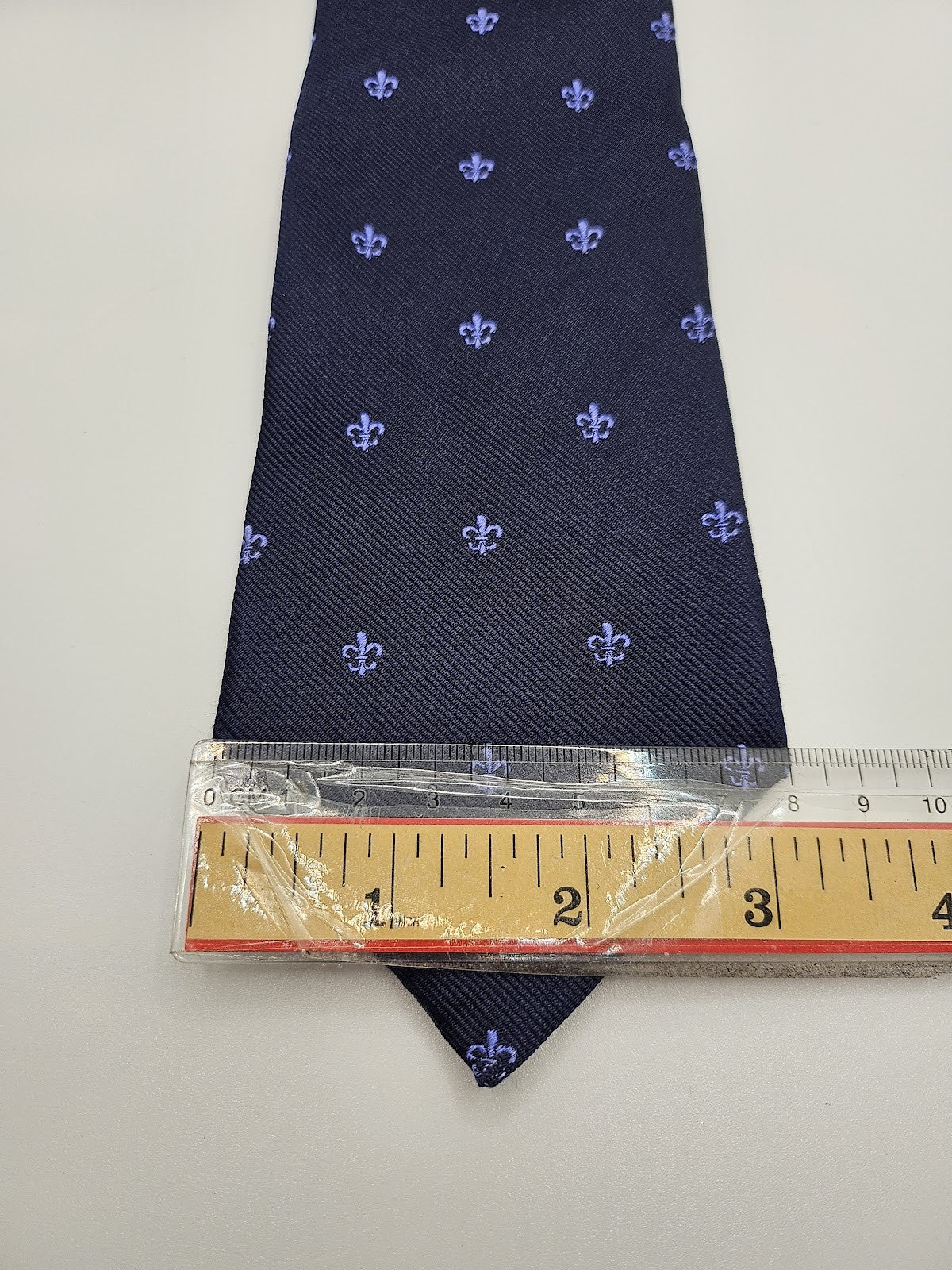 T.M.Lewin Mens Silk Tie Navy Blue Fleur-de-Lis Vtg Retro Wedding Neck Tie