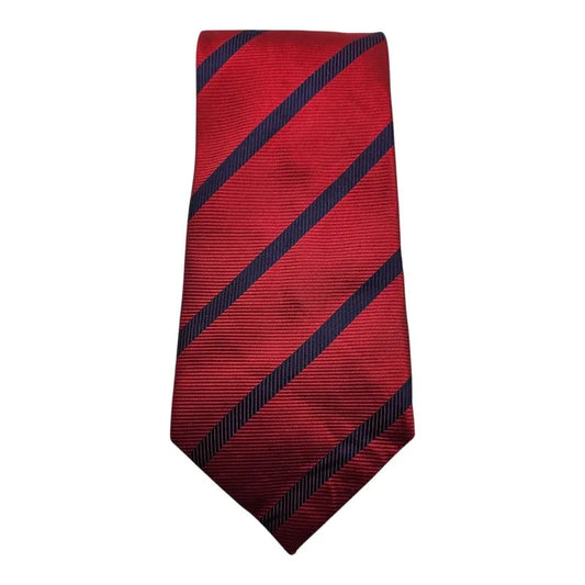 TM Lewin Men's Red & Navy Slim Stripe Silk Tie