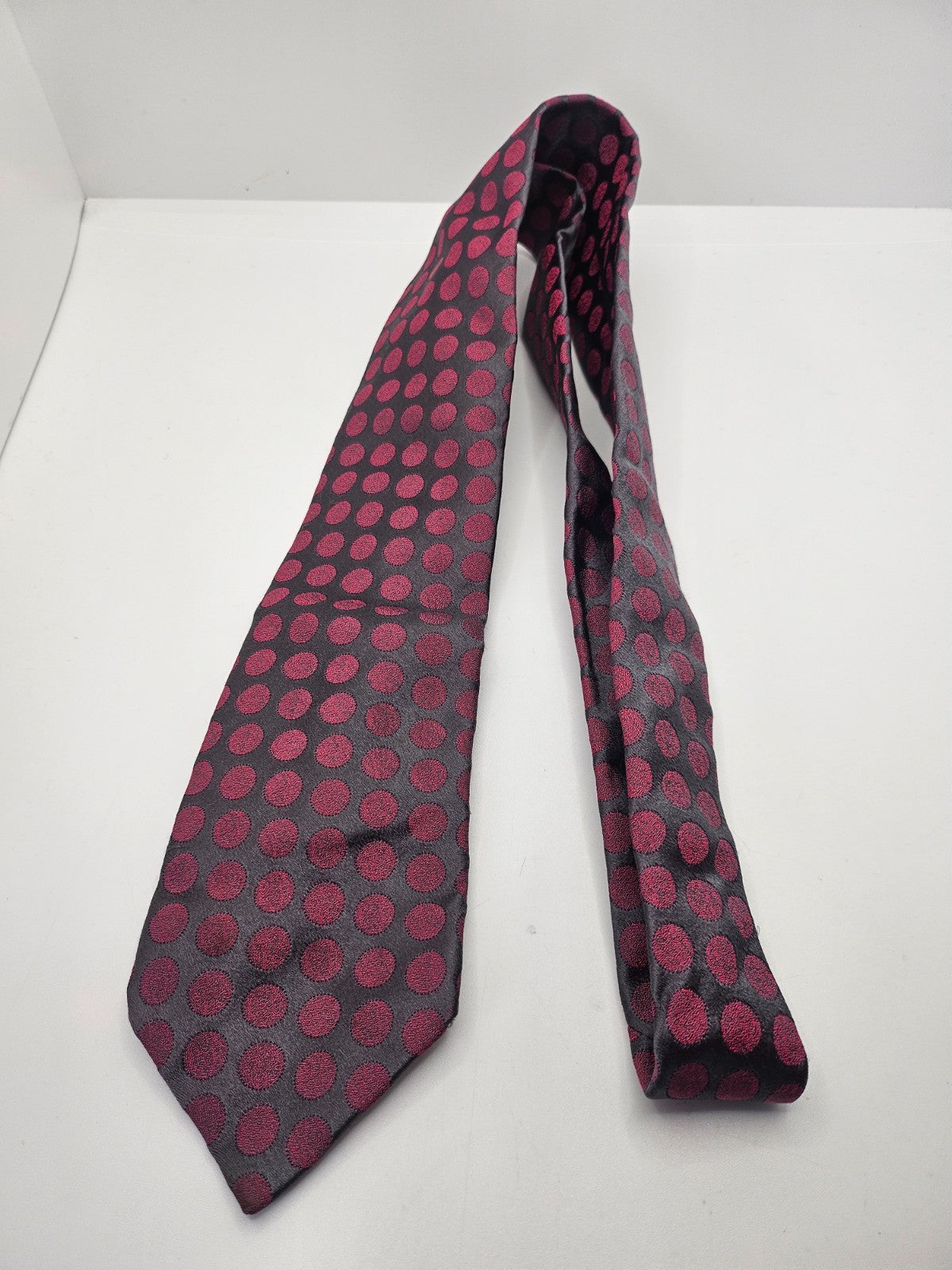 PINK London Silk Tie Mens Charcoal Pink Polka Dot Designer Business Neck Tie BX2