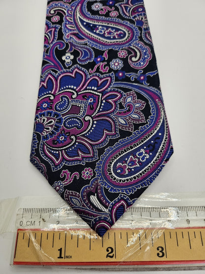 Mens Silk Tie Purple Blue Paisley Vtg Retro Wedding Neck Tie
