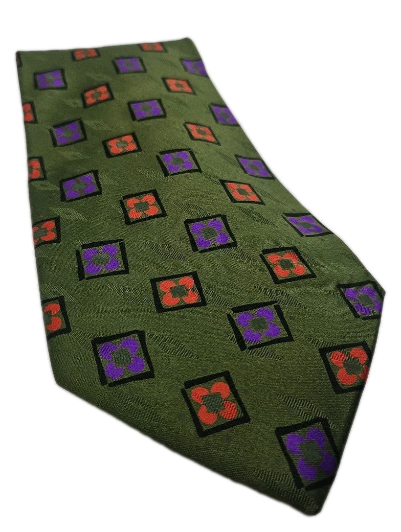 Hugo Boss Retro Green Geometric Mens Silk Tie Wedding Formal Neck Tie BX15