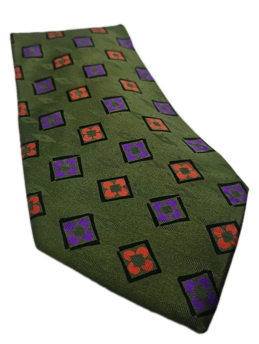 Hugo Boss Retro Green Geometric Mens Silk Tie Wedding Formal Neck Tie BX15