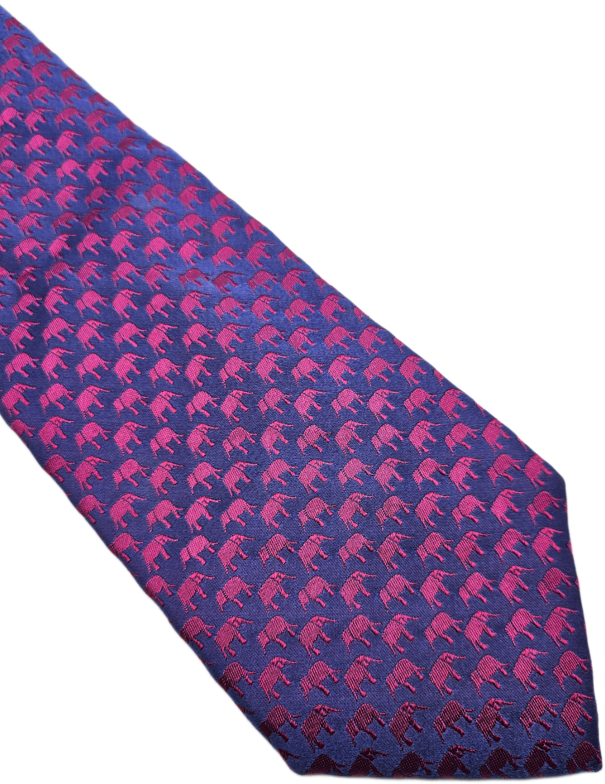 Marks & Spencer Silk Tie Mens Blue Pink Micro Elephant Novelty Vtg Neck Tie BX26