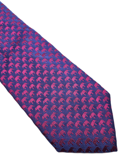 Marks & Spencer Silk Tie Mens Blue Pink Micro Elephant Novelty Vtg Neck Tie BX26