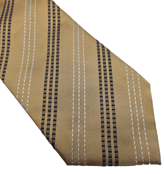 Ted Baker Mens Silk Tie Gold Black Striped Classic Vtg Retro Wedding Neck Tie R1