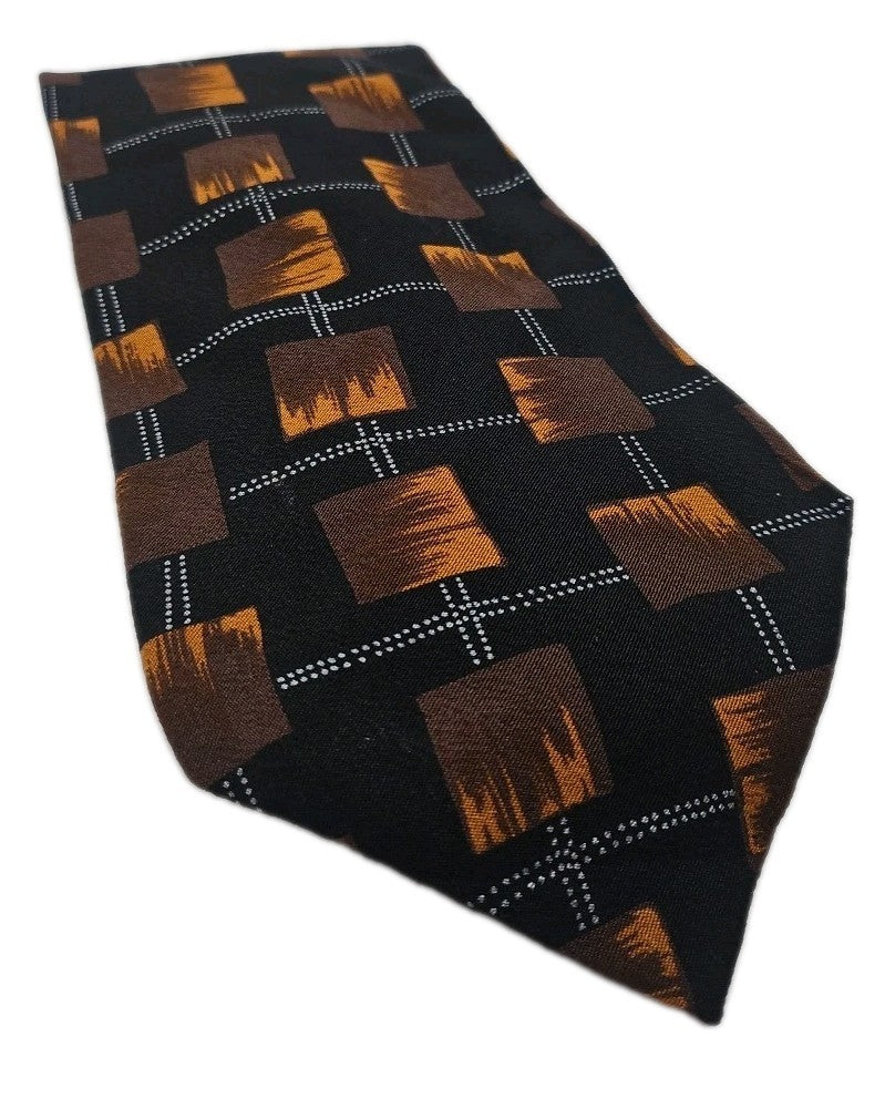 Vintage Hugo Boss Retro pattern Black Mens Silk Tie Wedding Formal Neck Tie BX15