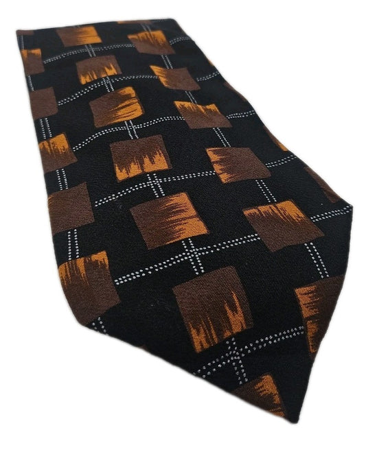 Vintage Hugo Boss Retro pattern Black Mens Silk Tie Wedding Formal Neck Tie BX15