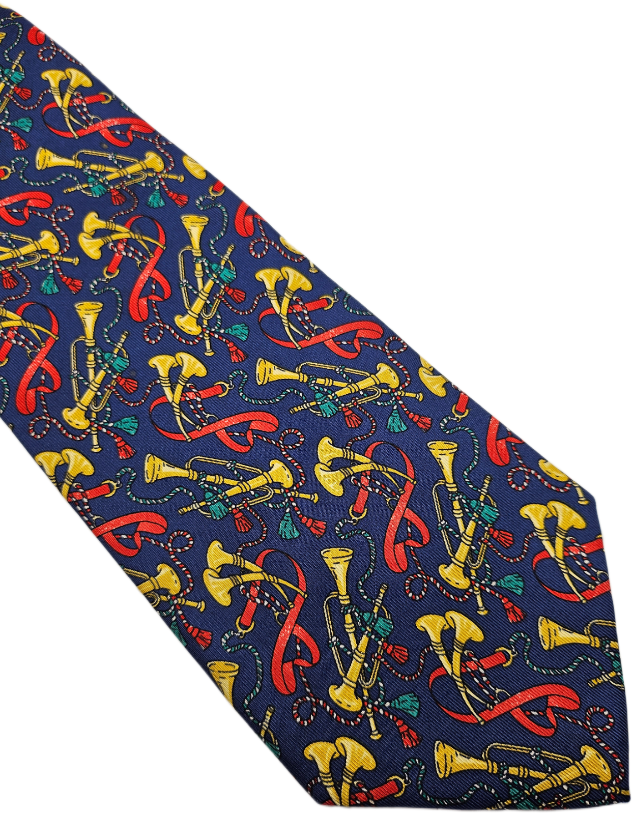 T.M. Lewin & Sons Silk Tie Mens Navy Horn Equestrian Trumpet Retro Neck Tie BX20