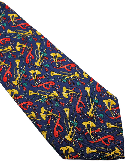 T.M. Lewin & Sons Silk Tie Mens Navy Horn Equestrian Trumpet Retro Neck Tie BX20