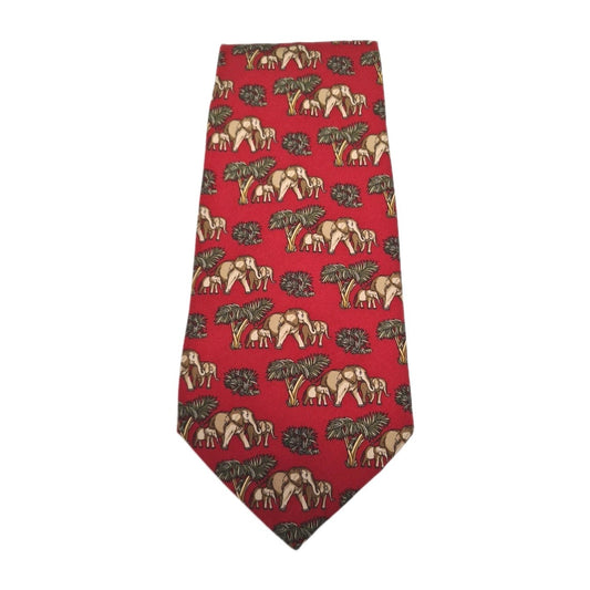 Red Safari elephant pattern Novelty Silk Tie | Designer Mens Tie UK Vintage Mens Tie UK BX14