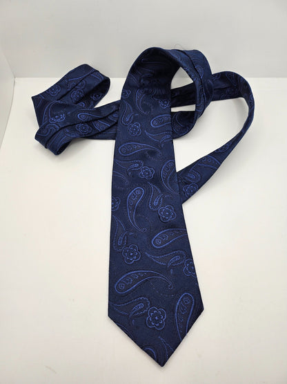 Moss Esq Silk Tie Mens Navy Blue Royal Woven Jacquard Paisley Retro Neck Tie BX1