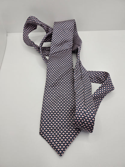 T.M.Lewin Mens Silk Tie Pink Navy Geometric Vtg Retro Wedding Neck Tie