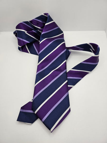 M&S Mens Silk Tie Purple Striped Vtg Retro Wedding Neck Tie