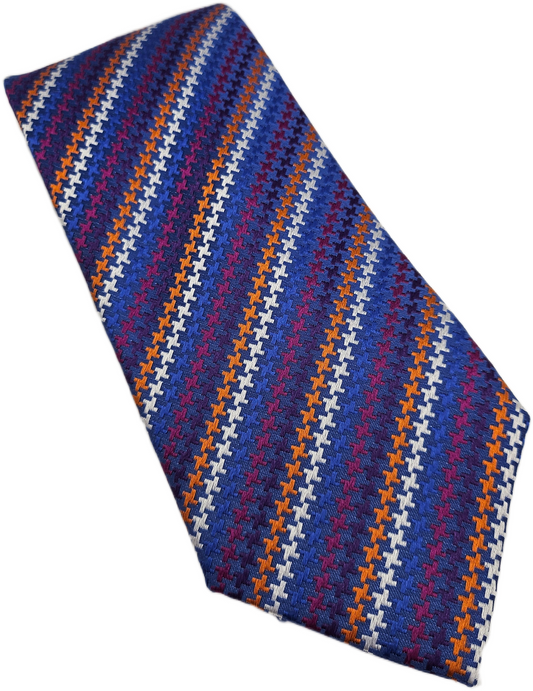 Alexandre of England Silk Tie Mens Blue Orange Geometric Wedding Neck Tie BX26