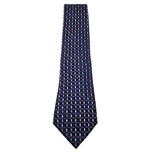 TM Lewin Men's Deep Purple Diamond Contrast Woven Silk Tie