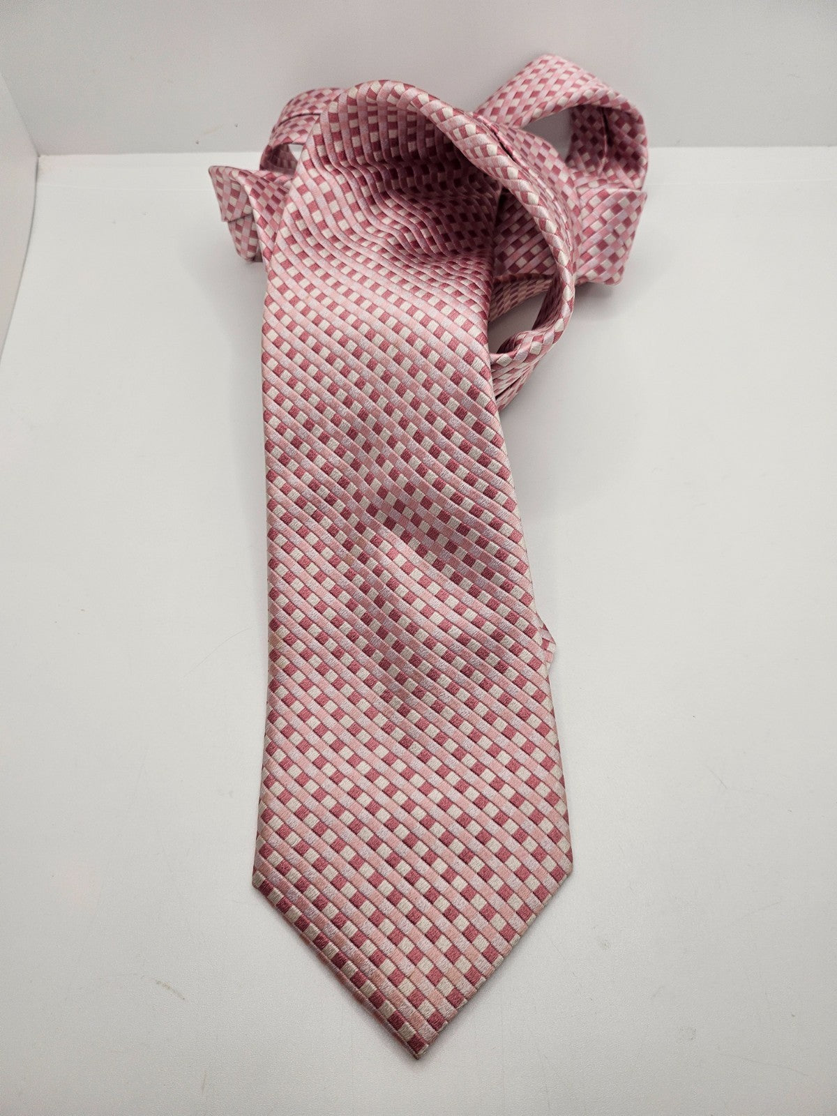 T.M.Lewin Silk Tie Mens Pink Micro Check Geometric Formal Wedding Neck Tie BX21