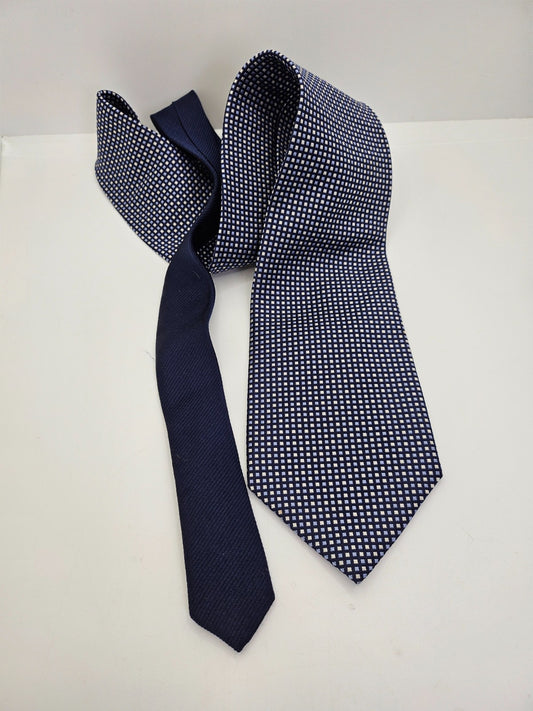 Tommy Hilfiger Mens Silk Tie Blue Square Geometric Pattern Vtg retro Wedding