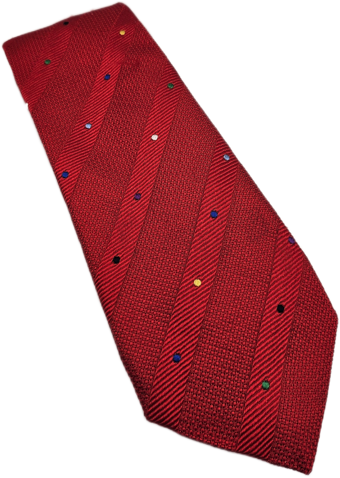 Charles Tyrwhitt Silk Tie Mens Red Textured Stripe Polka Dot Retro Neck Tie BX21