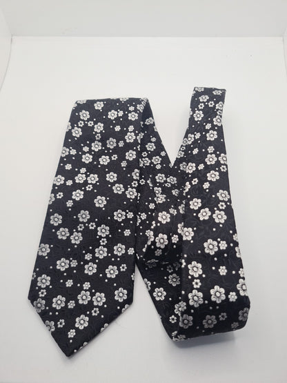 Ducham Black flower pattern Mens Silk Tie Classic Designer Necktie Formal Vintage Mens Tie UK BX4