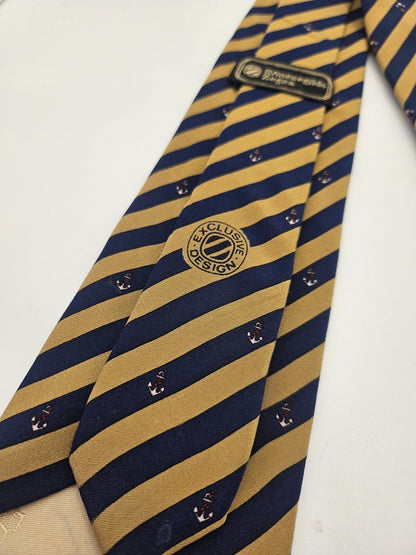 Ermenegildo Zegna Silk Tie Mens Blue Gold Striped Designer Wedding Neck Tie BX10