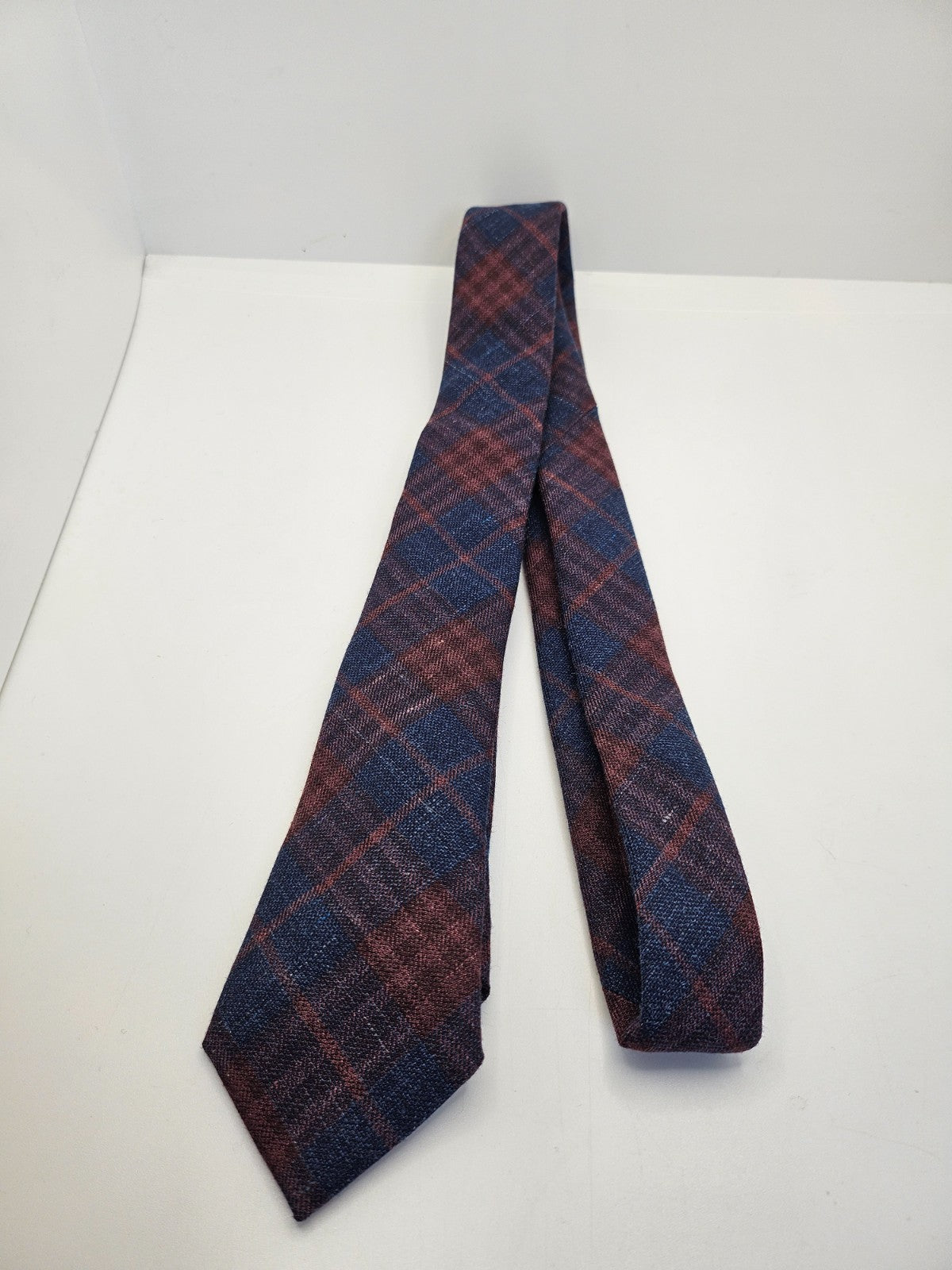 Next Signature Navy Brown Check Silk Tie