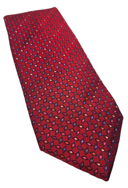 Charles Tyrwhitt Silk Tie Mens Red Colorful Geometric Classic Y2k Neck Tie BX13