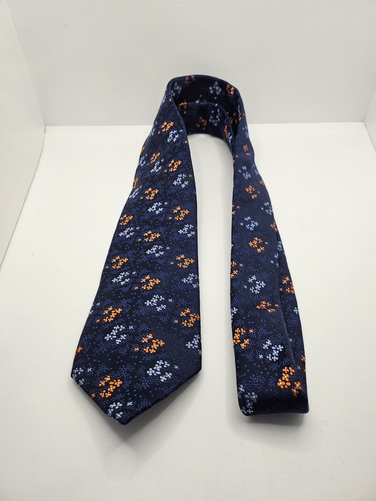 Charles Tyrwhitt Navy Blue Orange Floral Textured Silk Tie