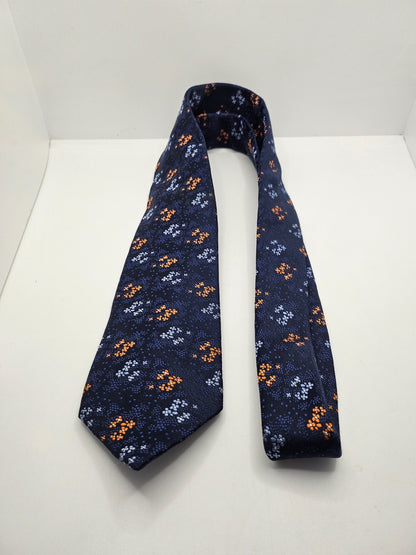 Charles Tyrwhitt Navy Blue Orange Floral Textured Silk Tie