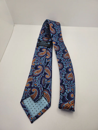 New & Lingwood Silk Tie Mens Blue Purple Bold Paisley Floral Retro Neck Tie BX15