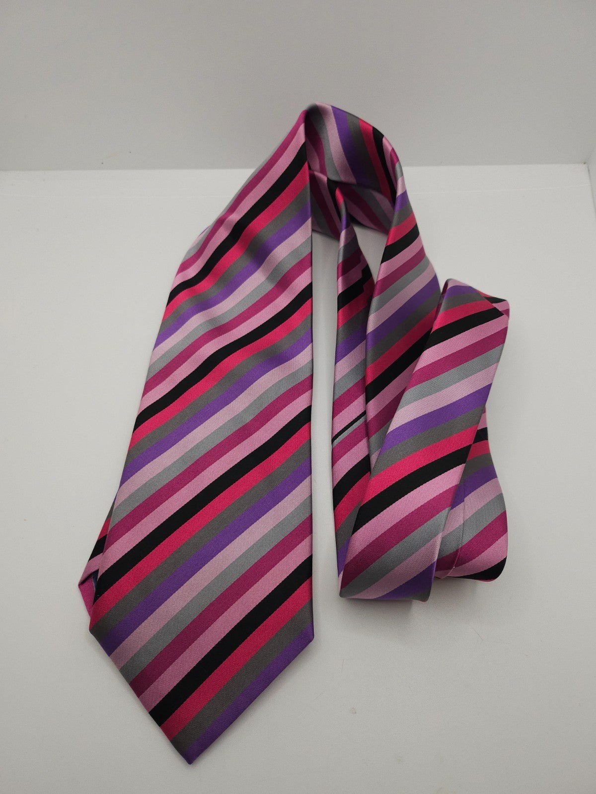 Charles Tyrwhitt Silk Tie Mens Multicoloured Diagonal Stripes Y2k Necktie BX13