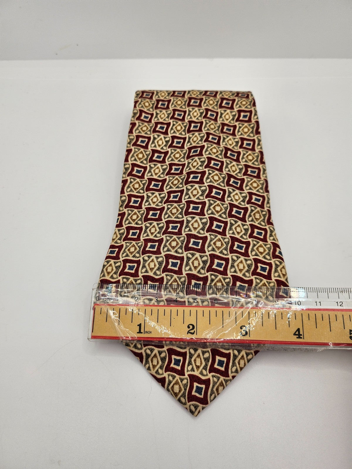 Chaps Ralph Lauren Silk Tie Mens Red Gold Geometric Wedding Retro Neck Tie BX59