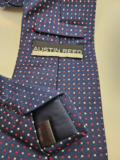 Austin Reed Silk Tie Mens Navy Blue Micro Pindot Square Grid Retro Neck Tie BX21