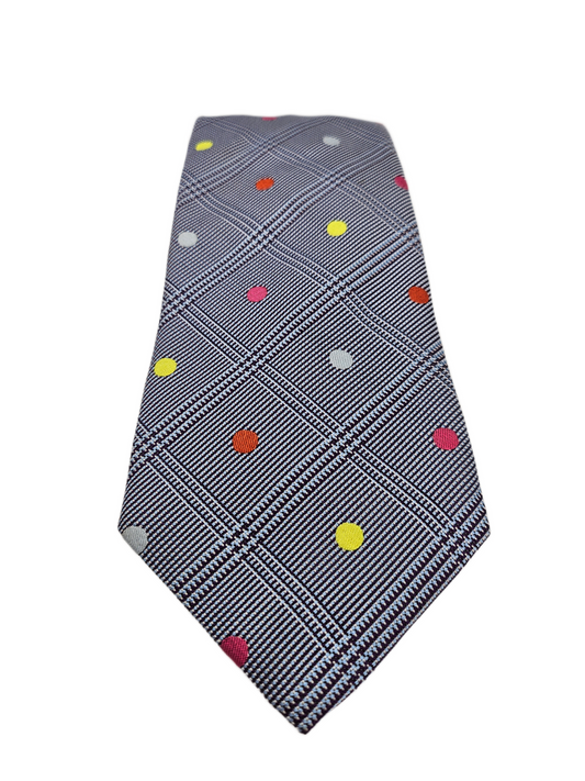 Thomas Pink Silk Tie Mens Grey Glen Plaid Colorful Polka Dots Y2k Neck Tie BX19