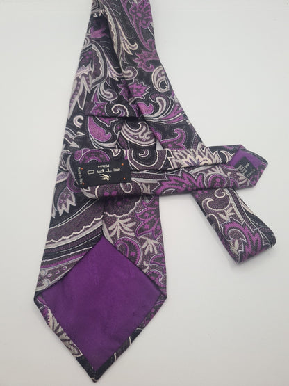 Etro Purple Jacquard paisley Mens Silk Tie Classic Designer Necktie Formal Paisley Vintage Mens Tie UK BX9